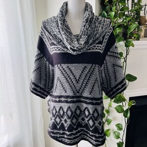 New Directions Weekend Black & Gray Pullover Cowl Neck Aztec Knit Sweater Medium